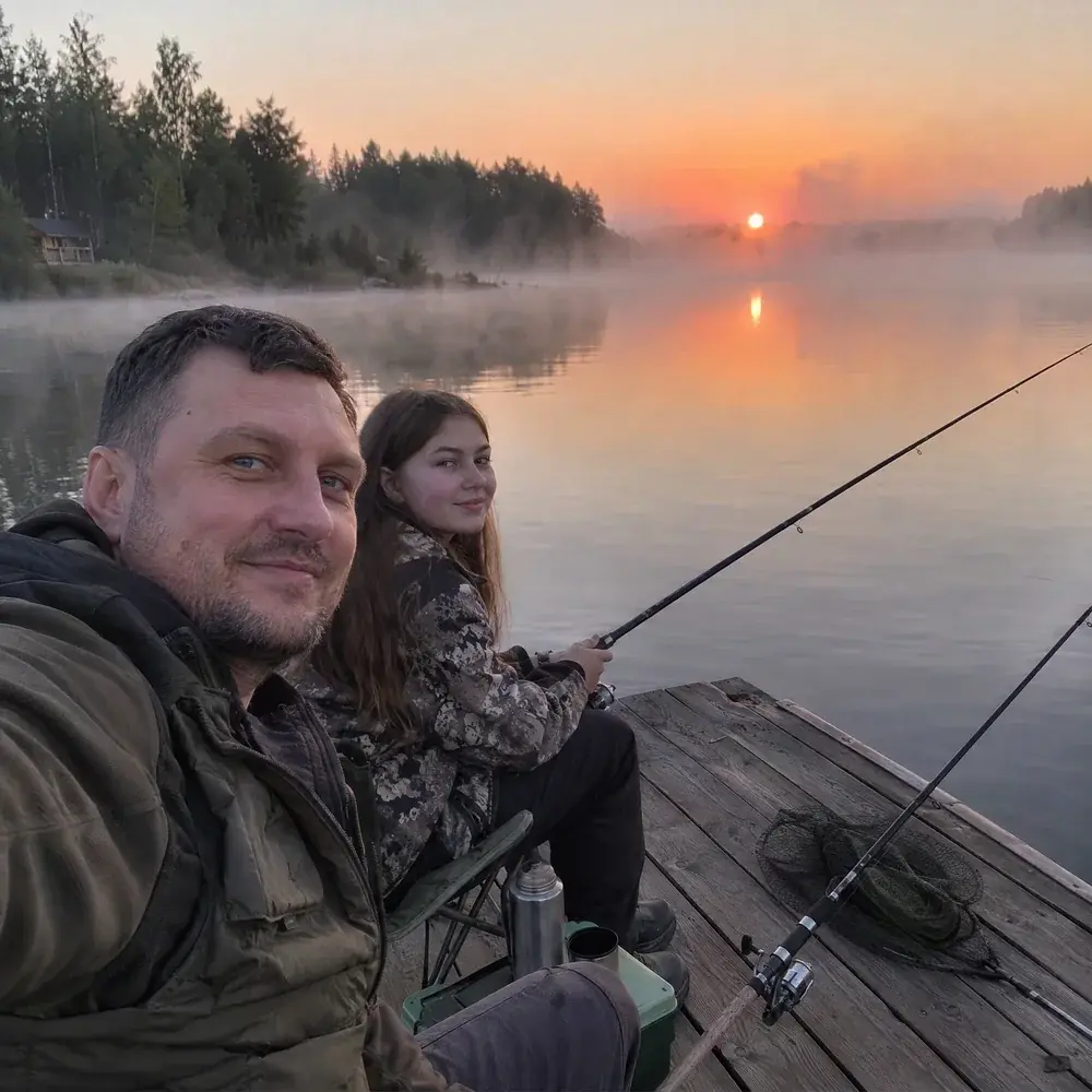 Папа и Маша на рыбалке