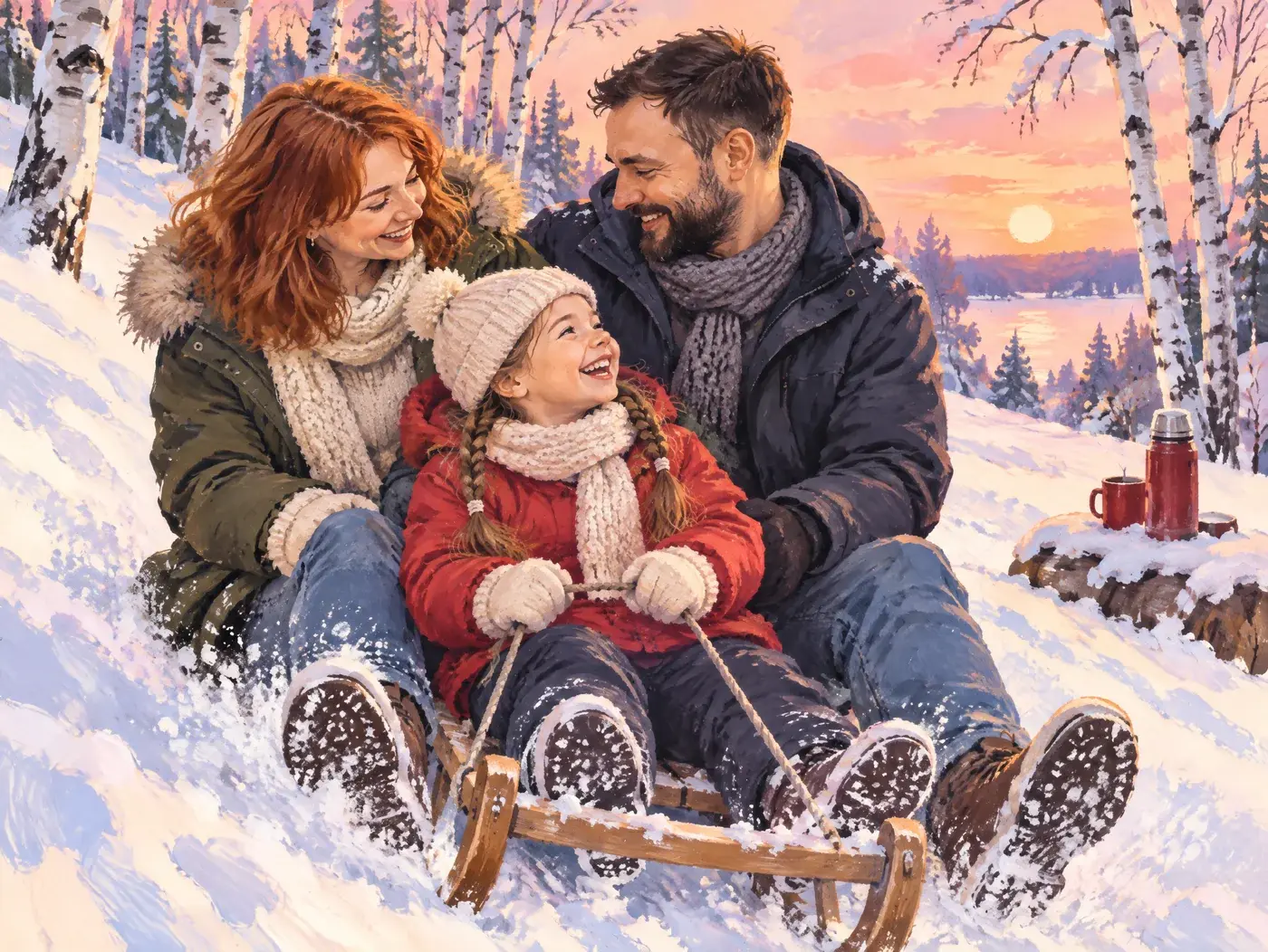 Февраль: Горка и термос с какао